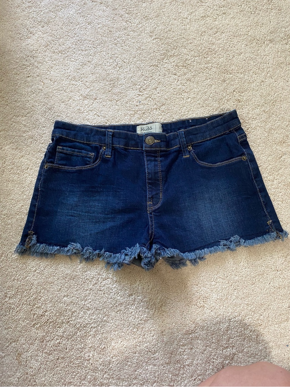 Mudd Dark Blue Frayed Hem Denim Shorts